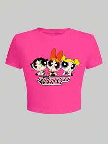 Women's Cute Printed Crew Neck Top - Adorable Casual Style, Suitable For Daily Wear And Workout - Hot Pink - View 3
