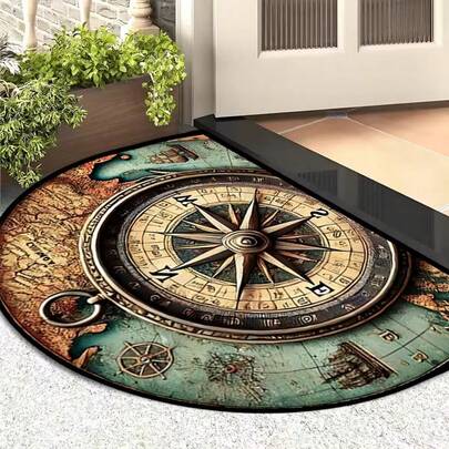 1pc Vintage Compass Design Doormat, Polyester Carpet, Home Porch Decor, Indoor Outdoor Entrance Mat, Modern Outdoor Entrance Rug, Doormat, Small Rug, Welcome Mat, Carpet, Floor Mat, Outdoor Doormat, Kitchen Rug, Home Decor, Front Door Mat, Area Small Rug, Outdoor Mat, Home Decor, Area Rug, Garden Rug, Graduation Gift Washable Carpet