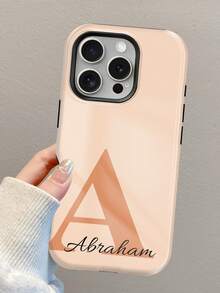 1 pièce - Étui de téléphone personnalisé avec un style de cœur féminin, avec une signature/un nom personnalisé, une finition brillante bicolore rose et jaune clair en arrière-plan. Compatible avec iPhone 17 Pro Max/16 Pro Max/15/14/13/12/11/7/X. Style coréen, de haute qualité, à la mode et amusant. Étui de téléphone d'été | Étui de téléphone de haute qualité | Cadeau pour les filles. - Multicolore - Voir 4