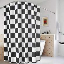 Retro Black And White Plaid Fabric Shower Curtain, Cute Medieval Modern Style Plaid Vintage Aesthetic Academic Shower Curtain Set With Hooks, Bathroom Decor, Bathroom Accessories, Room Decor, Suitable Home, Hotel, Vacation, Gifts - 多色的 - 查看 2