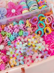 871pcs Spring Candy-Colored Sweet Girl Hair Accessories Set: Rhinestone, Pearl, Butterfly, Flower Hair Clips, Textured Bow Hair Clips, Gradient Daisy Hair Clips, Side Clips, Mesh Bow Hair Ties, Mini Claw Clips, Elastic Ruffle Hair Ties, Colorful Towel Rings, TPU Hair Ties, Suitable For Daily Wear And Parties - Multicolor - View 10