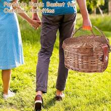 Juego de cestas de picnic en forma de corazón para 2 personas cesta de mimbre con sauce romántico con vajilla para camping interior y exterior regalo de pareja para el día de San - marrn claro - Ver 7