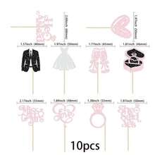 10pcs Paper Cupcake Toppers "She Said Yes" Glitter Diamond Ring "I Do" Cupcake Picks, Bridal Shower, Wedding, Bachelorette Party Cake Decorations - View 12