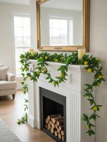 1pc Artificial Lemon Eucalyptus Vine, Lemon Fake Green Plant Vines Wreath, Suitable For Indoor Decor, Home Decor, Bedroom Decor, Outdoor Decor, Kitchen Decor, Yard Decor, Diy, Room Decor, Porch Wall Fireplace Rustic Decor, Wedding Decor - Multicolor - View 5