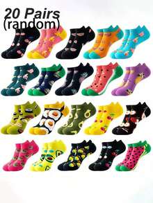5 Pairs/10 Pairs/15 Pairs/20 Pairs Men's Fashion Fruit Pattern Series Versatile Ankle Socks Random Delivery - Multicolor - View 4