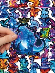 50张欧洲龙图案趣味精致卡通贴纸，自粘式，适用于滑板、手机壳、笔记本等，防水，霓虹贴纸 - A - 查看 3