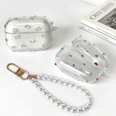 1pc Handmade Heart Rhinestone Glitter Earphone Case, Bluetooth Earphone Protective Cover Suitable Compatible With Apple Pro 2, New 4th/3rd Gen, 1st/2nd Gen Pro Acrylic Earphone Protective Case