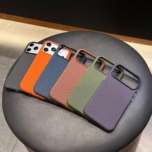 Koolife 1件裝黑色編織紋理科技布料手機殼，相容 iPhone 18 Pro/18 Pro Max/17/17 Pro/17 Pro Max/16/15，金屬按鈕，經典商務極簡保護殼，耐用防摔設計，適合男女使用 - 黑色 - 查看 3