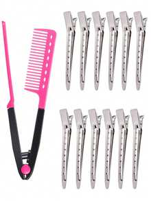 1pc Flat Straightening Comb Salon Hair Brush Comb Hairdressing Styling Straightener V-Shaped Straight Straightener 6pcsPack Alligator Hair Clips For Styling Sectioning Large Salon Pro Hair Clips For Barber Clips For Hair Coloring - Multicolor - View 16