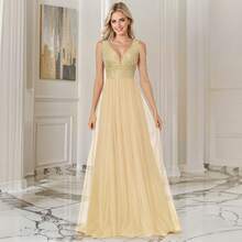 Váy cocktail đính sequin ôm sát cổ chữ V thời trang - Vàng - Xem 7