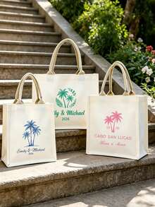 Customized Text Tote Bag, Palm Tree Wedding Welcome Bag, Customized Guest Gift, Tropical Gift Bag, Island Wedding - Multicolor - View 3