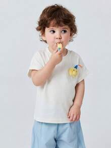 mini bala Áo thun ngắn tay bằng cotton cho trẻ em, mềm mại, thoáng khí, dễ thương với họa tiết 3D, thích hợp cho mùa hè 2026. - màu trắng ngà - Xem 2