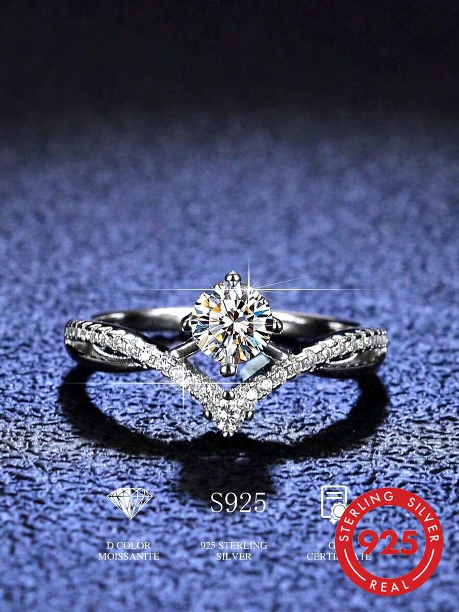 1枚莫桑石订婚戒指，S925纯银承诺戒指，永恒戒指，周年纪念戒指，女士奢华珠宝礼物