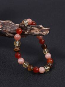 YAUKIA Bracelet bohème en agate rouge richement perlé, chalcédoine rose & œil de tigre, bijoux de yoga méditation et guérison spirituelle, idéal pour un port quotidien - Multicolore - Voir 2