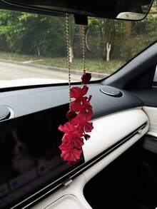 Red Rose Car Pendant, Creative Car Rearview Mirror Decor, Car Interior Hanging Accessory - A - View 2