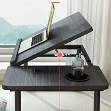Foldable Adjustable Laptop Desk, 3 Colors Available, Laptop Table, Student Dorm Slouchy Study Desk, Height Adjustable, Foldable, Bed Desk, Computer Desk, 3 Colors, With Cup Holder, Anti-Slip Stopper - Black - View 6