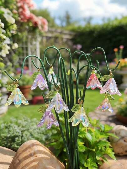 40支金属铃兰花园插牌，户外庭院艺术装饰，春夏树脂花卉花园插牌，草坪小径花盆，办公桌装饰，带树脂花盆，生日婚礼礼物，春季装饰，万圣节，圣诞节，春季装饰，仙女花园装饰，生日礼物，园艺爱好者礼物