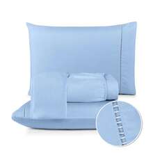 Fitted Sheet Set With Elastic + Pillowcase, 400 Thread Count Percale Flex Luxury, Peach Touch, Single, Full, Queen, King - Blue - View 5