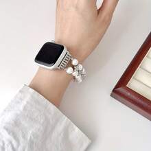 Dây đeo đồng hồ đính đá ngọc trai trắng, tương thích với các dòng Ultra/11/10/9/8/7/6/5/4/3/2/1/SE, dây đeo co giãn có thể điều chỉnh, tương thích với kích thước 38/40/41/42/44/45/46/49mm, phụ kiện đồng hồ thông minh. - trắng - Xem 3