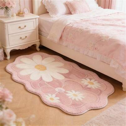Thảm hoa cúc hồng, chất liệu mềm mại, màu kem, trang trí bệ cửa sổ/đầu giường, kích thước không đều với sai số cắt tỉa 1-5cm, thảm phòng tắm, thảm chùi chân, thảm nhỏ, thảm trang trí nhà cửa, thảm trải sàn, thảm ngoài trời, thảm phòng ngủ, thảm có thể giặt.