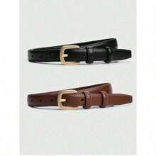 1pcs Needle Buckle Decoration Jeans & Skirt Minimalist Thin Fashion Belt, Women Casual Vintage PU Leather Belt, All Season Summer, School Fall, Autumn, Halloween - 棕色 - 查看 6