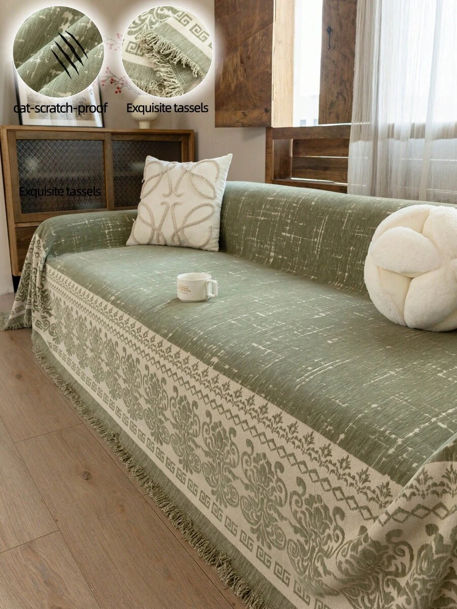1 chiếc chăn phủ sofa bằng vải chenille jacquard, kiểu dáng cổ điển sang trọng, sử dụng được quanh năm, chống trượt, chống bụi, ôm sát sofa, chống nhăn, mềm mại và tinh tế, bảo vệ sofa, có thể giặt máy, không biến dạng, chống phai màu, bền, chống trầy xước do thú cưng, chống bám bẩn, làm mới sofa, trang trí sofa, tăng thêm vẻ sang trọng, phù hợp với sofa 1-4 chỗ ngồi, sofa hình chữ L. - màu xanh lá - Xem 1