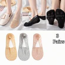 1/3/5 đôi tất ren kiểu thuyền dành cho nữ, thích hợp cho mùa xuân và mùa hè, tất chống trơn trượt, không lộ viền, lý tưởng để mang cùng giày da và giày thường ngày. - Nhiều màu - Xem 13