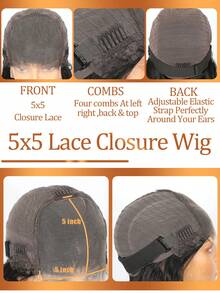 5x5 透明蕾丝闭合假发 长直发真人发假发 预拔毛蕾丝前假发 自然黑色前额假发 女士日常佩戴 180% 密度 - Natural Black - 查看 7