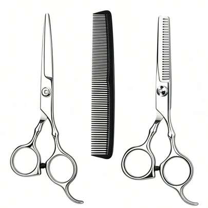 Set Of Styling Tools, Including Professional 6.7-Inch Scissors, Hair Removal Scissors And Comb. Stainless Steel Scissors, Barber's Thinning Scissors And Comb Set, Suitable For Both Men And Women To Use.