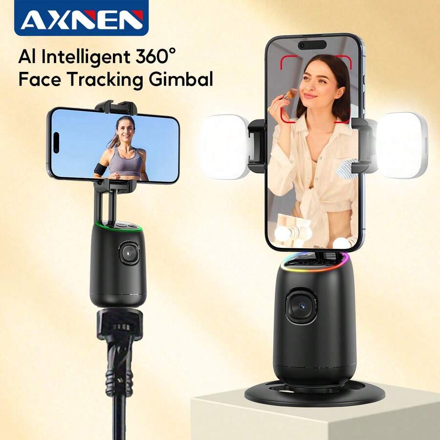 AXNEN AI Smart Dual Cold Shoe Interface 360° Face Tracking Gimbal - Perfectly Fits All Smartphones And Other Smart Devices. Suitable For Photography, Videography, Travel And Outdoor Activities.