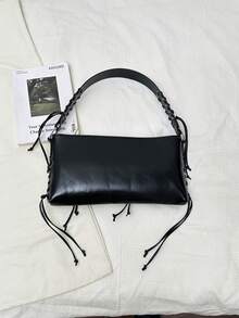 2026 Spring New Women's Large Capacity Metal Buckle Woven Handbag, Ladies Casual Shoulder Bag, Travel Bag - Black - View 11