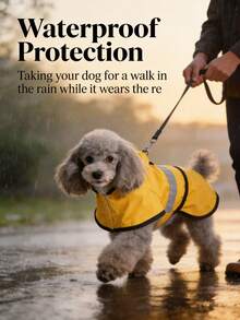 大型犬雨衣 - 可调节防水宠物服装 - 轻便雨衣 - 带帽披风和反光条 - 黃色 - 查看 10