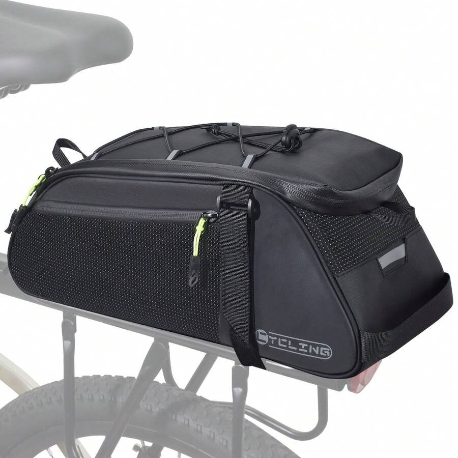 26 Reflective Cargo Bags, Reflective Rear Bike Pannier Bags, Bicycle Saddle, 8L Bike Rear Rack Storage Bag With Shoulder Strap, Suitable For Commuting And Travel, 2 Styles Available - Black - View 1