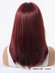 Tóc giả màu đỏ rượu vang Burgundy dài 16 inch, có mái bằng, kiểu tóc thẳng ngang vai, chất liệu tổng hợp, chịu nhiệt, trông tự nhiên, thích hợp cho nữ, dùng hàng ngày, dự tiệc, cosplay. - Màu Đỏ Sâu - Xem 5