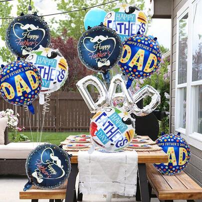 9pcs 18-Inch Foil Balloons With "Happy Father's Day" And "DAD" Print, Suitable For Father's Day Theme Party, Birthday Party Decoration, Father's Day Gift, Best Dad Decor