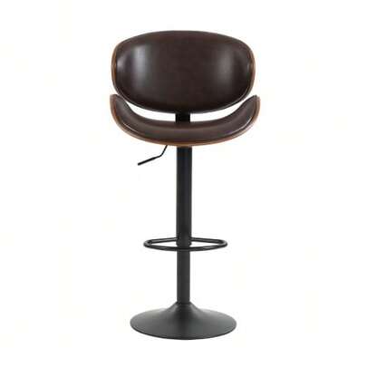 Drehbare Barhocker, 2er-Set, Höhenverstellbare Barhocker Aus Gebogenem Holz, Barstuhl Mit PU-Lederbezug, Ergonomischer Rückenlehne Und Fußstütze, Thekenhocker Für Bar, Kücheninsel Zu Hause