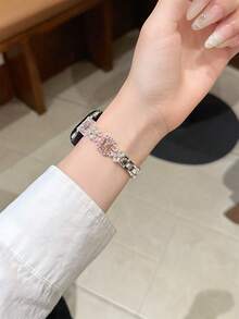 兼容 的新款高级珠宝钻石手链夏季表带，尺寸 38/40/41/42/44/45/46/49 毫米，适用于 Ultra/SE 2/SE 1/Series 11/10/9/8/7/6/5/4/3/2/1。 - 粉紅鑽銀色 - 查看 3