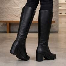 Women's High-Top Boot With Block Heel And Square Toe - Elegant - - 黑色 - 查看 3