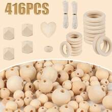416件木珠编织套装，DIY木环，包含110颗天然木珠、15个木环、126/164/204/416件编织配件套装 - 禾木材料包 - 查看 3