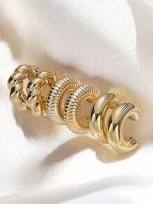 1 Pair Unique Exaggerated Fashion Metal C-Shape Twisted Geometric Earrings Set, Suitable For Teenage Girls Daily, Festival, Party Wear - Three-piece Set B - View 5