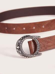 1 chiếc thắt lưng nữ kiểu dáng phương Tây, khóa hình rắn, màu bạc cổ, chất liệu da, kiểu dáng đơn giản, thời trang. - Thắt lưng khóa hình rắn - Xem 8