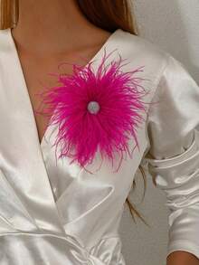 1pc Bohemian Vintage Style Faux Crystal & Feather Brooch, Exaggerated Personalized Elegant Versatile Feather Brooch/Hair Clip Multi-Use, Suitable For Women's Daily, Banquet, Party And Any Occasion - Brooch - View 3