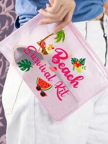 1pc Stylish Waterproof Pvc Beach Bag With Summer Beach-Themed Print - Available In 3 Styles, A4 Size, Transparent Cosmetic Pouch With Nylon Zipper,Lightweight, Durable,Water Proof, Perfect For Men, Women & Youngsters, Beach Bag Accessories, Ideal For Swimming, Diving & Summer Vacations ,Women's And Girls' Gifts, Mother's Day Gift, Valentine's Day Gift - Multicolor - View 6