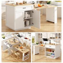 Extendable Bar Table With Storage 133 202 * 70 * 93.5 Cm With 2 Drawers And 2 Compartments Expandable Kitchen Island Table For 2 6 People Kitchen Dining Cart With Side Shelves White. - White + MDF - View 1