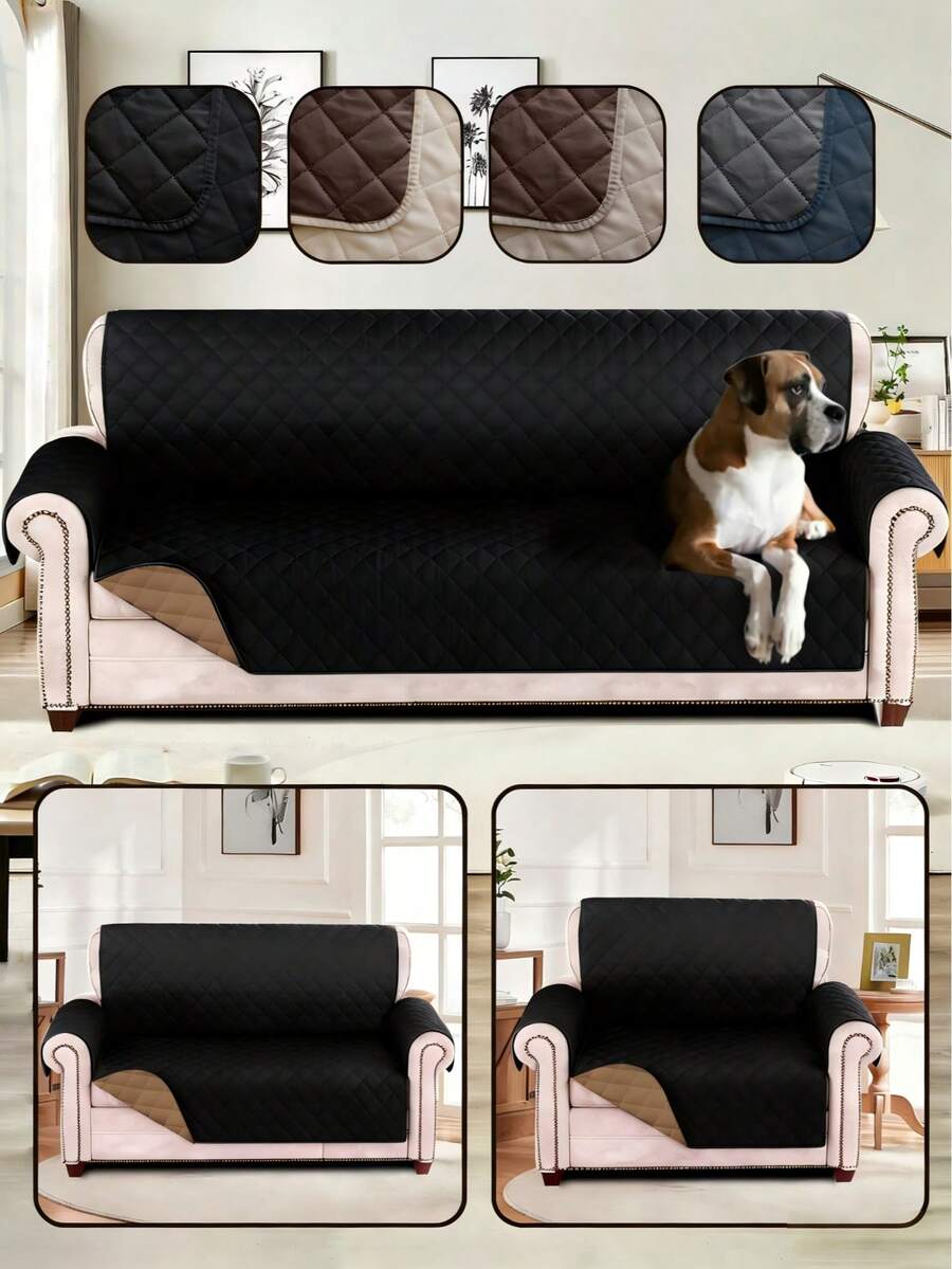 Reversible Sofa Cover For 1, 2, Or 3 Cushions, Splash-Resistant Furniture Protector With Foam Rods And Non-Slip Elastic Straps, Designed For Homes With Dogs And Cats, Protects Your Sofa From Scratches, Stains, And Pet Hair, Easy To Install And Clean, Practical And Decorative Accessory, Ideal For Mother's Day In Living Rooms, Bedrooms, And Family Spaces - 黑色 - 查看 1