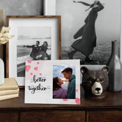 1 Stück rustikaler Holz-Fotorahmen für Paar, horizontaler Liebesrahmen mit Herz-Design, geeignet als Verlobungs-, Valentinstags- und Jahrestags-Geschenk