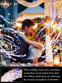5/10pcs Colorful Wedding Wands, Ribbons, Valentine's Day, 3 Color Flashing Functions, Glowing LED Silk Fairy Wands, Lace Wands With Bells, Suitable For Wedding Reception, Graduation Ceremony, New Year's Eve, Birthday Party (Colorful Light) - Fairy Wand - View 8