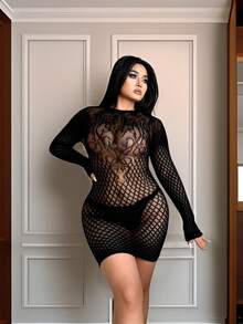 Sexy Mesh Bodysuit For Women, A Hot-Selling Valentine's Day Item. Comfortable And Form-Fitting Adult Bodysuit, Perfect For A Valentine's Day Date. - màu đen - Xem 7