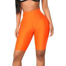 Womens Bike Yoga Shorts Elastic High Waist Shorts Fashion Leggings Sports Casual Pants Gym Elastic Workout Shorts - 橘色 - 查看 1