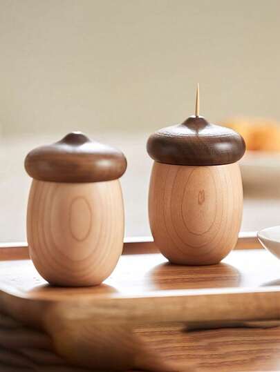 Acorn Shaped Toothpick Holder, Natural Walnut Wood Toothpicks, Wooden Toothpick Box, Creative Cute Cartoon Acorn Shaped Toothpick Container, Portable Minimalist Toothpick Storage Box
